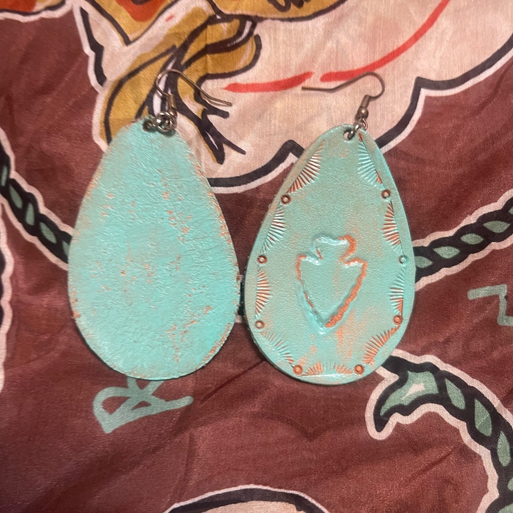 Turquoise leather earrings